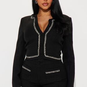 Iris Tweed Cropped Blazer - Black - XS